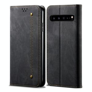 For Galaxy S10 5G Denim Texture Casual Style Horizontal Flip Leather Case with Holder & Card Slots & Wallet(Black) (OEM)