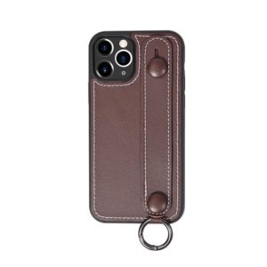 For iPhone 11 Pro Top Layer Cowhide Shockproof Protective Case with Wrist Strap Bracket(Coffee) (OEM)