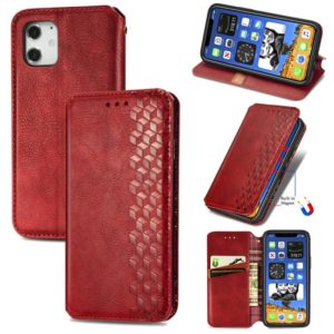 For iPhone 12 mini Cubic Grid Pressed Horizontal Flip Magnetic PU Leather Case with Holder & Card Slots & Wallet(Red) (OEM)