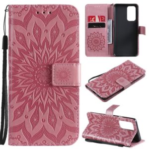 For OnePlus 9 Pro Sun Embossing Pattern Horizontal Flip Leather Case with Card Slot & Holder & Wallet & Lanyard(Pink) (OEM)