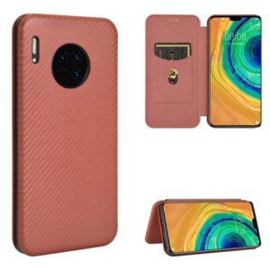 For Huawei Mate 30 Carbon Fiber Texture Horizontal Flip TPU + PC + PU Leather Case with Card Slot(Brown) (OEM)