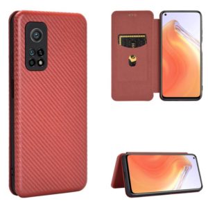 For Xiaomi Mi 10T Carbon Fiber Texture Horizontal Flip TPU + PC + PU Leather Case with Card Slot(Brown) (OEM)