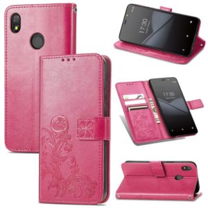 For Tecno Pop 3 Four-leaf Clasp Embossed Buckle Mobile Phone Protection Leather Case with Lanyard & Card Slot & Wallet & Bracket Function(Magenta) (OEM)