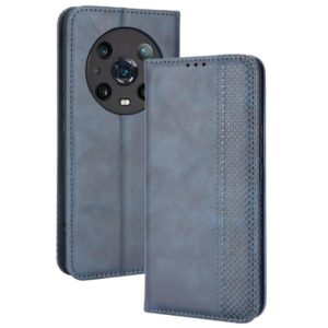 For Honor Magic4 Pro Magnetic Buckle Retro Crazy Horse Leather Phone Case(Blue) (OEM)