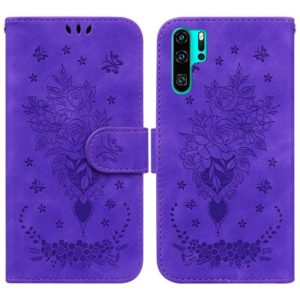 For Huawei P30 Pro Butterfly Rose Embossed Leather Phone Case(Purple) (OEM)