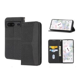 For Google Pixel 7 Woven Texture Stitching Magnetic PU Leather Phone Case(Black) (OEM)