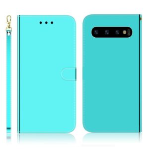 For Galaxy S10 Imitated Mirror Surface Horizontal Flip Leather Case with Holder & Card Slots & Wallet & Lanyard(Mint Green) (OEM)
