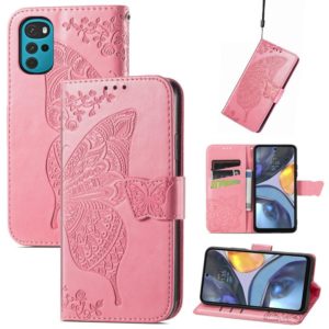 For Motorola Moto G22 Butterfly Love Flower Embossed Leather Phone Case(Pink) (OEM)