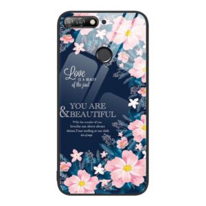 For Huawei Enjoy 8e Colorful Painted Glass Phone Case(Flower) (OEM)