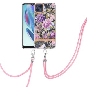 For Motorola Moto G50 5G Flowers Series TPU Phone Case with Lanyard(Purple Peony) (OEM)