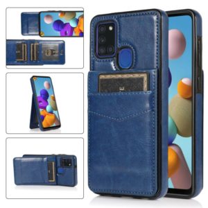 For Samsung Galaxy A21s Solid Color PC + TPU Protective Case with Holder & Card Slots(Blue) (OEM)