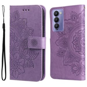 For Tecno Camon 18/18P 7-petal Flowers Embossed Flip Leather Phone Case(Light Purple) (OEM)
