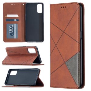 For OPPO Reno4 5G Rhombus Texture Horizontal Flip Magnetic Leather Case with Holder & Card Slots(Brown) (OEM)