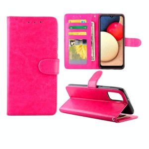 For Samsung Galaxy A02S Crazy Horse Texture Leather Horizontal Flip Protective Case with Holder & Card Slots & Wallet & Photo Frame(Rose Red) (OEM)