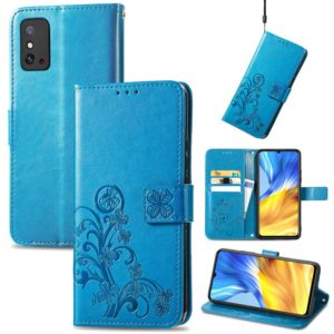 For Honor X10 Max 5G Four-leaf Clasp Embossed Buckle Leather Phone Case(Blue) (OEM)