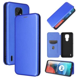 For Motorola Moto E7 Carbon Fiber Texture Horizontal Flip TPU + PC + PU Leather Case with Card Slot(Blue) (OEM)