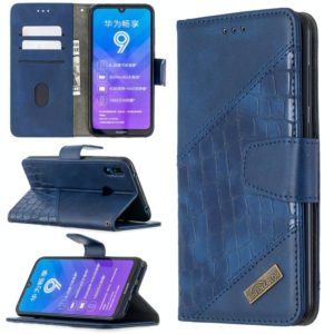 For Huawei Y7 (2019) Matching Color Crocodile Texture Horizontal Flip PU Leather Case with Holder & Card Slots & Wallet(Blue) (OEM)