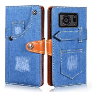 For Sharp Aquos R6 Denim Horizontal Flip Leather Case with Holder & Card Slot & Wallet(Dark Blue) (OEM)