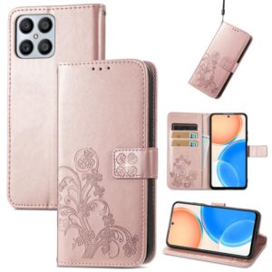 For Honor X8 4G Four-leaf Clasp Embossed Buckle Leather Phone Case(Rose Gold) (OEM)