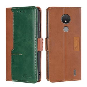 For Nokia C21 Contrast Color Side Buckle Leather Phone Case(Light Brown + Green) (OEM)