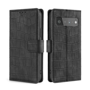 For Google Pixel 6 Pro Skin Feel Crocodile Texture Magnetic Clasp Horizontal Flip PU Leather Case with Holder & Card Slots & Wallet(Black) (OEM)