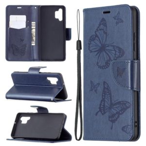 For Samsung Galaxy A32 4G Two Butterflies Embossing Pattern Horizontal Flip Leather Case with Holder & Card Slot & Wallet & Lanyard(Dark Blue) (OEM)