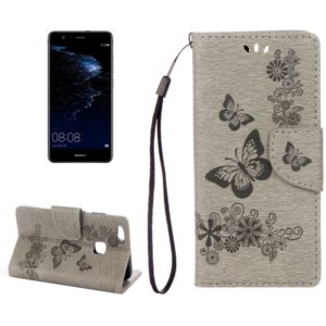 For Huawei P10 Lite Butterflies Embossing Horizontal Flip Leather Case with Holder & Card Slots & Wallet & Lanyard (Grey) (OEM)