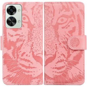 For OnePlus Nord 2T Tiger Embossing Pattern Horizontal Flip Leather Phone Case(Pink) (OEM)