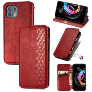 For Motorola Edge 20 Lite Cubic Grid Pressed Horizontal Flip Magnetic PU Leather Case with Holder & Card Slots & Wallet(Red) (OEM)