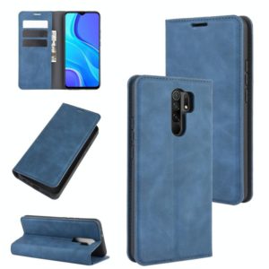 For Xiaomi Redmi 9 Retro-skin Business Magnetic Suction Leather Case with Holder & Card Slots & Wallet(Dark Blue) (OEM)