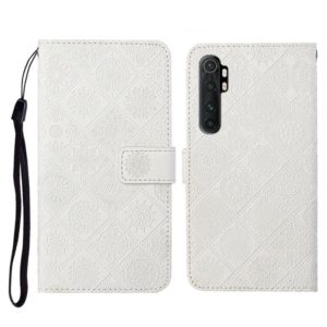 For Xiaomi Mi Note 10 Lite Ethnic Style Embossed Pattern Horizontal Flip Leather Case with Holder & Card Slots & Wallet & Lanyard(White) (OEM)