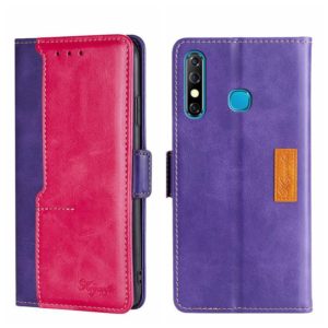 For Infinix Hot 8/Hot 8 Lite/Tecno Camon 12 Contrast Color Side Buckle Leather Phone Case(Purple + Rose Red) (OEM)