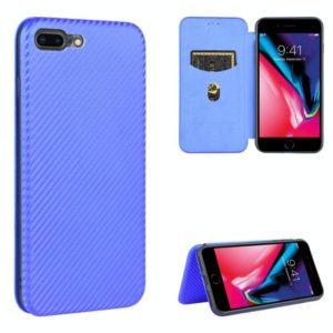 For iPhone 7 / 8 / SE 2020 / SE 2022 Carbon Fiber Texture Horizontal Flip TPU + PC + PU Leather Case with Card Slot(Blue) (OEM)