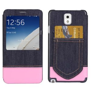 Jeans Style Flip Leather Case with Credit Card Slots & Call Display ID for Galaxy Note III / N9000(Pink) (OEM)