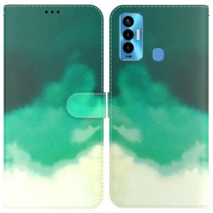 For Tecno Camon 18i Watercolor Pattern Horizontal Flip Leather Phone Case(Cyan Green) (OEM)