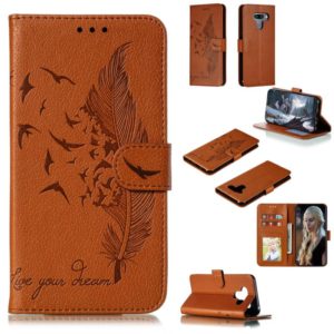 Feather Pattern Litchi Texture Horizontal Flip Leather Case with Wallet & Holder & Card Slots For LG K50(Brown) (OEM)