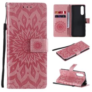 For Sony Xperia5 II Sun Embossing Pattern Horizontal Flip Leather Case with Card Slot & Holder & Wallet & Lanyard(Pink) (OEM)