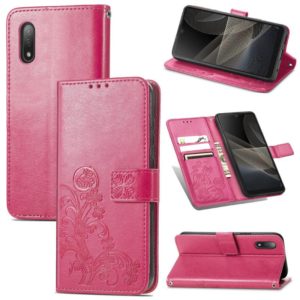 For Sony Xperia Ace II Four-leaf Clasp Embossed Buckle Mobile Phone Protection Leather Case with Lanyard & Card Slot & Wallet & Bracket Function(Magenta) (OEM)