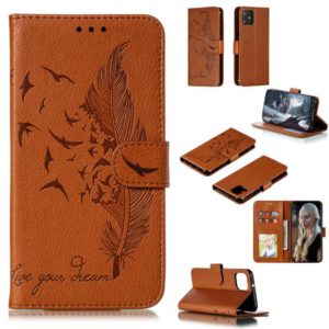 Feather Pattern Litchi Texture Horizontal Flip Leather Case with Wallet & Holder & Card Slots For Google Pixel 4(Brown) (OEM)