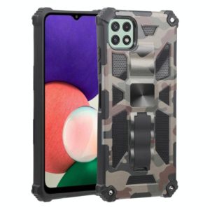 For Samsung Galaxy A22 5G Camouflage Armor Shockproof TPU + PC Magnetic Protective Case with Holder(Army Green) (OEM)