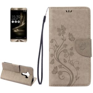 For Asus ZenFone 3 / ZE552KL Pressed Flowers Pattern Leather Case with Holder & Card Slots & Wallet(Grey) (OEM)