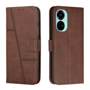For Tecno Camon 19 Pro 5G Stitching Calf Texture Buckle Leather Phone Case(Brown) (OEM)