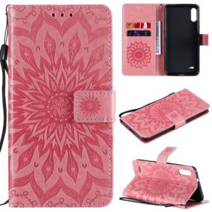 For LG K22 / K22 Plus Sun Embossing Pattern Horizontal Flip Leather Case with Card Slot & Holder & Wallet & Lanyard(Pink) (OEM)
