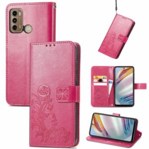 For Motorola Moto G60 Four-leaf Clasp Embossed Buckle Mobile Phone Protection Leather Case with Lanyard & Card Slot & Wallet & Bracket Function(Magenta) (OEM)