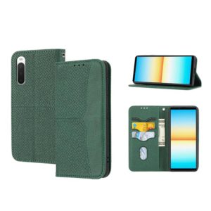For Sony Xperia 10 IV Woven Texture Stitching Magnetic PU Leather Phone Case(Green) (OEM)