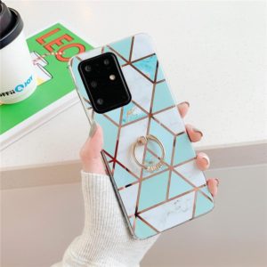 For Galaxy A51 Plating Colorful Geometric Pattern Mosaic Marble TPU Mobile Phone Case Rhinestone Stand Ring(Green PR2) (OEM)