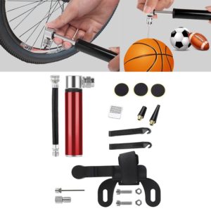 Manual Mini Portable Bicycle Aluminum Alloy Pump+ Glue-free Tire Patch + Fish-shaped Tire Lever (Red) (OEM)