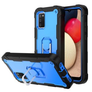 For Samsung Galaxy A02s PC + Rubber 3-layers Shockproof Protective Case with Rotating Holder(Black + Blue) (OEM)