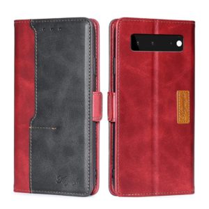 For Google Pixel 6 Retro Texture Contrast Color Buckle Horizontal Flip Leather Phone Case with Holder(Red+Black) (OEM)