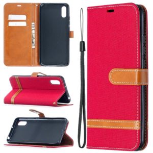 For Xiaomi Redmi 9A Color Matching Denim Texture Horizontal Flip Leather Case with Holder & Card Slots & Wallet & Lanyard(Red) (OEM)